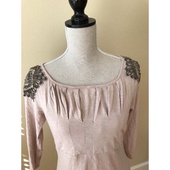 Anthropologie DELETTA Taupe Epaulette Corinthian T - Picture 3 of 8